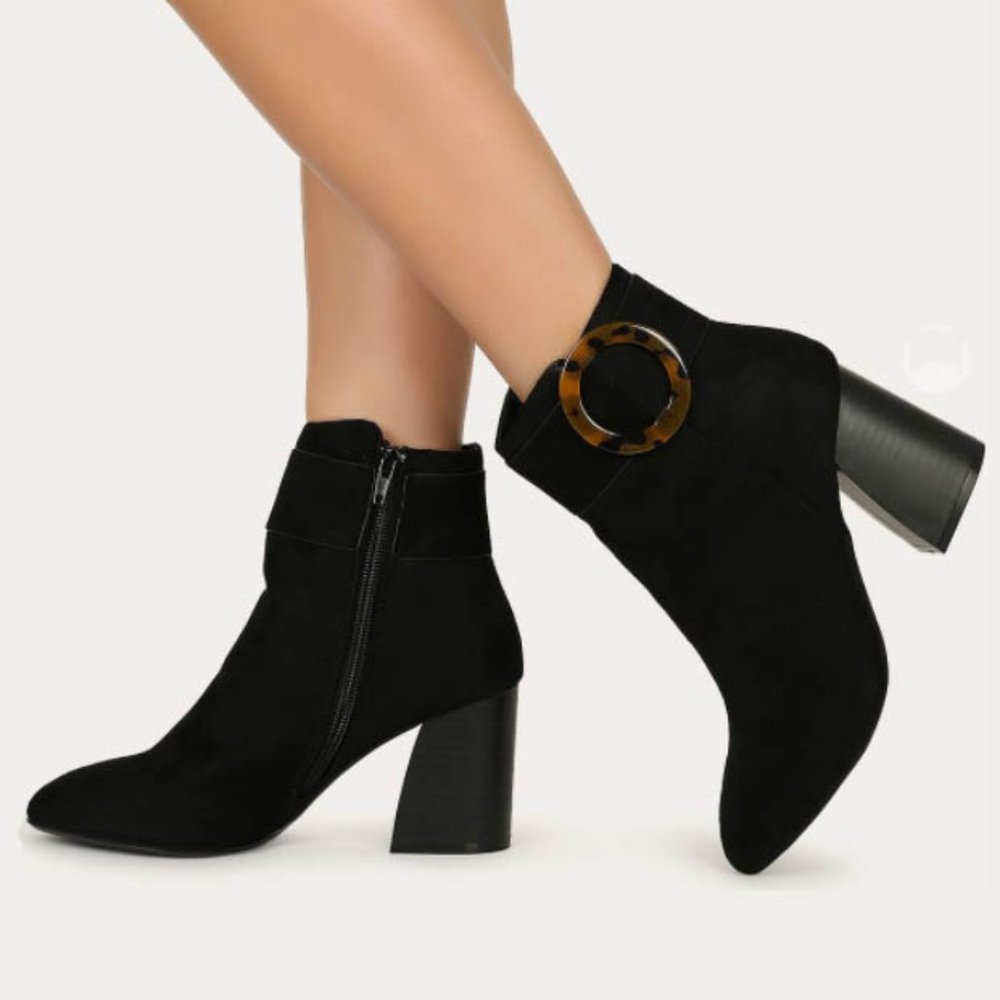 NEW Black Ankle Booties with Tortoise Buckle